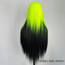 黑色发根渐变荧光绿长直发蕾丝前假发，中分渐变色，适合女性参加派对和角色扮演。 - 彩色 - 查看 10