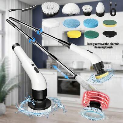 Manovix [11-In-1 Cordless Electric Spin Scrubber] 3 Adjustable Speeds Electric Cleaning Brush With 2000mAh Battery & USB-C Charging, Adjustable Extended Handle & 6/9/11 Replaceable Brush Heads, 360° Deep Cleaning Labor-Saving Power Scrubber For Bathroom Shower Tiles Bathtub Sink Wall Floor, Easy To Use Durable Household Cleaning Tool With Complete Brush Heads Set & USB-C Charging Cable, High Efficiency Home Cleaner For Daily Deep Cleaning & Hard-To-Reach Areas