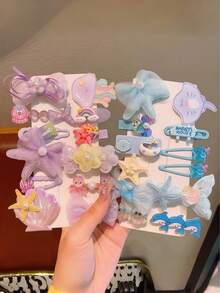 12pcs Cute Sweet Ocean Element Jellyfish Mini Hair Clips, Bangs & Flyaway Hair Accessories For Girls, Spring/Summer - Multicolor - View 2