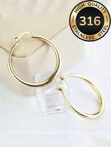 Women's 316 Stainless Steel Thick Gold Hoop Earrings | Low Allergy Minimalist Jewelry | Summer Beach & Daily Wear Earrings - Round - View 10
