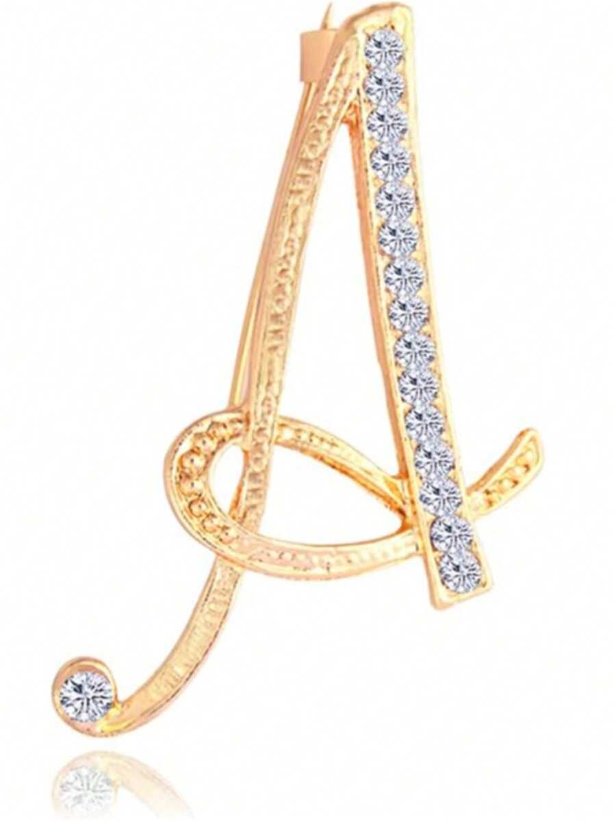 1 Pc A-Z Initial Rhinestone Brooch, European Style Shiny Alloy Diamond Pin, Elegant Versatile Decor For Suits, Shirts, Coats & Dresses, Ideal Gift For Women & Girls - Multicolor - View 1
