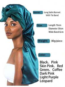 Nunify Long Satin Silk Sleep Cap, Women's Sleeping Cap, Silky Drawstring Sleep Hat, Suitable For Braids And Curly Hair, Plus Size Satin Sleep Cap With Elastic Drawstring - Black - View 6
