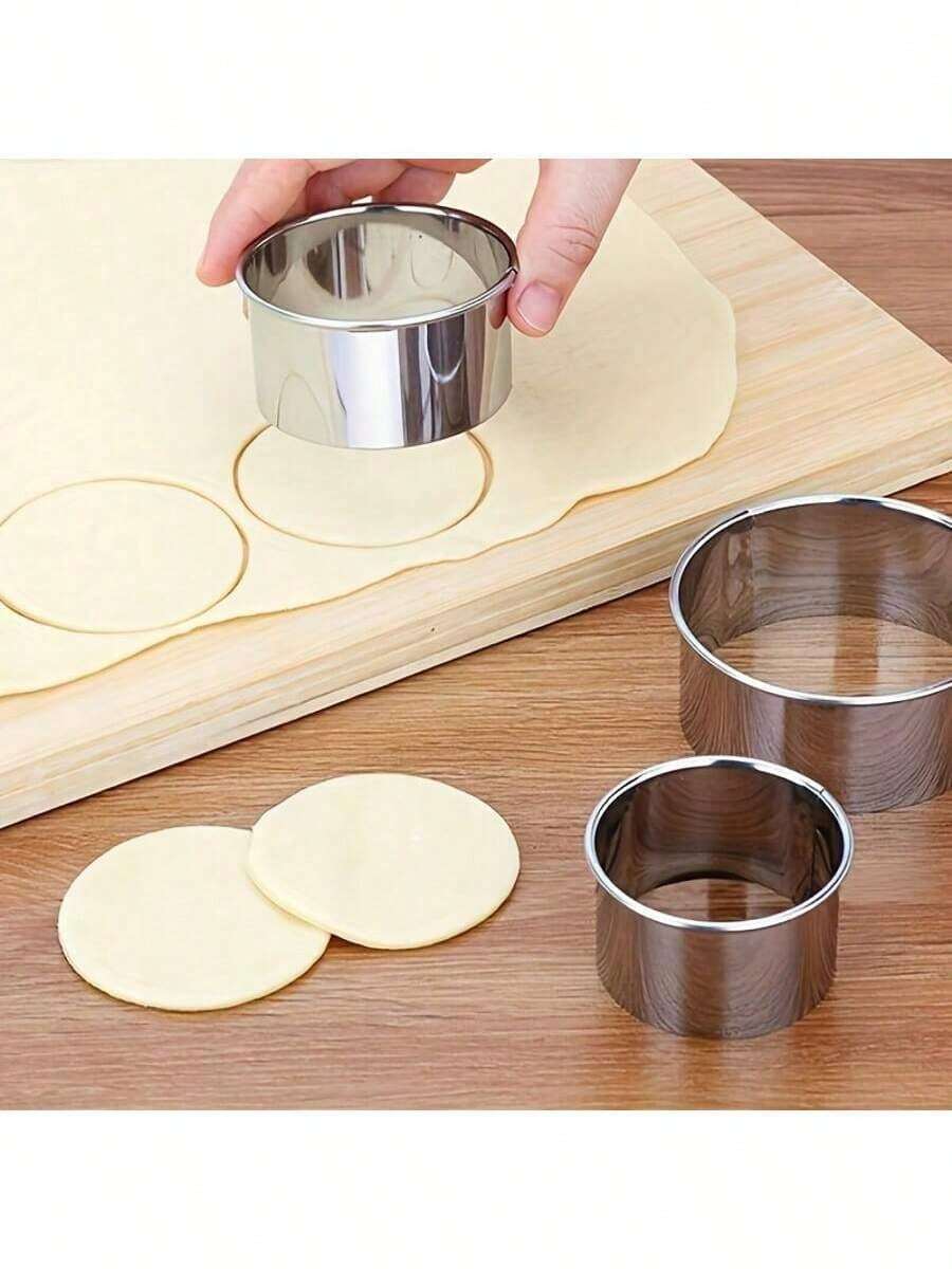 3件套不锈钢圆形饺子模具切割器，饼干蛋糕糕点面团切割器，厨房餐厅烘焙工具配件