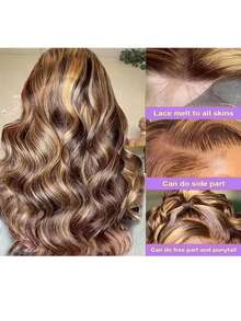 即戴即走无胶假发，真人混纺发丝，预先拔毛，预先剪裁，5x5、13*6、13*4高清蕾丝闭合假发，真人混纺发丝，女士专用，200%密度，即戴即走，无胶水波浪卷蕾丝前假发，无需胶水假发 - SP4/27 - 查看 14