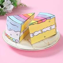 10pcs Blue And Pink Triangular Cake-Shaped Gift Boxes With Ribbon | Rainbow Pattern Paper Square Gift Boxes, Birthday Party Favor Boxes, Birthday Party Decorations, Wedding Bride, Baby Shower Party Supplies, Table Decoration, Birthday Party Favors - View 5