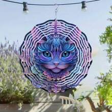 10-Inch Metal Wind Chime, Colorful Cat Pattern Design, Suitable For Spring/Summer Outdoor Decor. Wind-Powered Operation Without Electricity, Double-Sided Printing For Artistic Effect, Comes With 360° Rotating Hook For Easy Installation. Ideal For Decorating Gardens, Porches, Lawns, And As A Quality Gift For Occasions. (Pendant Not Included, Random Style) - Multicolor - View 8