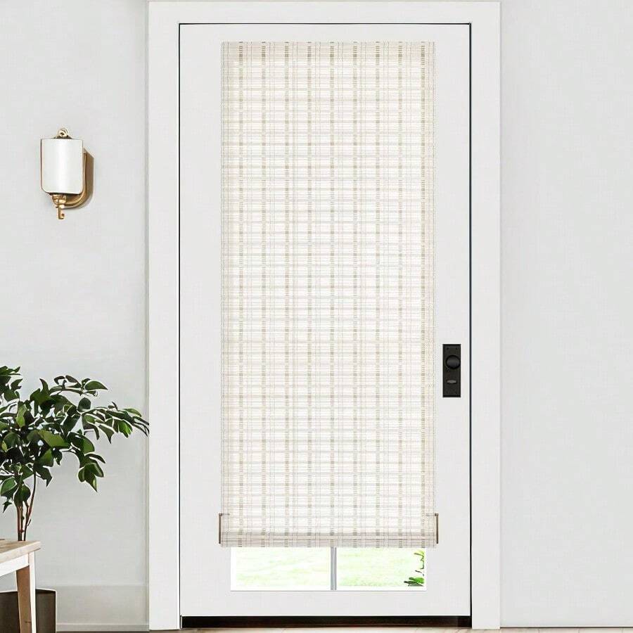 No Tools No Drill Bamboo Roller Shades, Cordless Bamboo Blinds, Light Filtering Roll Up Blinds For Windows, French Door, Porch Or Patio, 26'' W X 70'' H, Whitewash B - Whitewash B - View 1