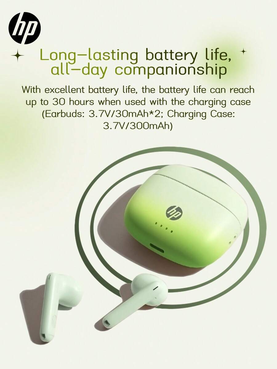 Auriculares inalámbricos HP H10J con estuche de carga, Bluetooth 5.4, resistente al agua IPX4, 30 horas de tiempo de reproducción, micrófono incorporado - Ver 1