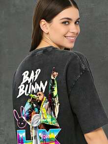 230 Cotton T-ShirtBadBunny Bowl Premium T-Shirt Mens And Womens T-Shirts Benito Bowl Fan Gift 230G Washed High-Quality C - 黑色 - 查看 2