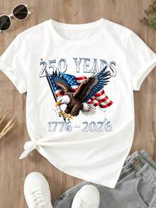 America Eagle Flag 250 Years 1776 2026 Commemorative T Shirt White Patriotic Design For Independence Day Celebration - 白色 - 查看 3