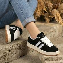 Women's Casual Camp Men's Chunky Skater Sneakers With Thick Laces, Basic Black, Cutout/Detailed - Đen và trắng - Xem 4