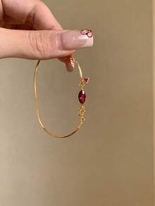 1 chiếc vòng tay thời trang tối giản hình rắn với mặt dây chuyền hình giọt nước đính đá Zirconia đỏ dành cho nữ, đa năng. - Vòng tay mắt ngựa - Xem 11