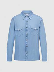 Blusa de mezclilla con volantes para mujer, casual de primavera - Azul - Ver 8