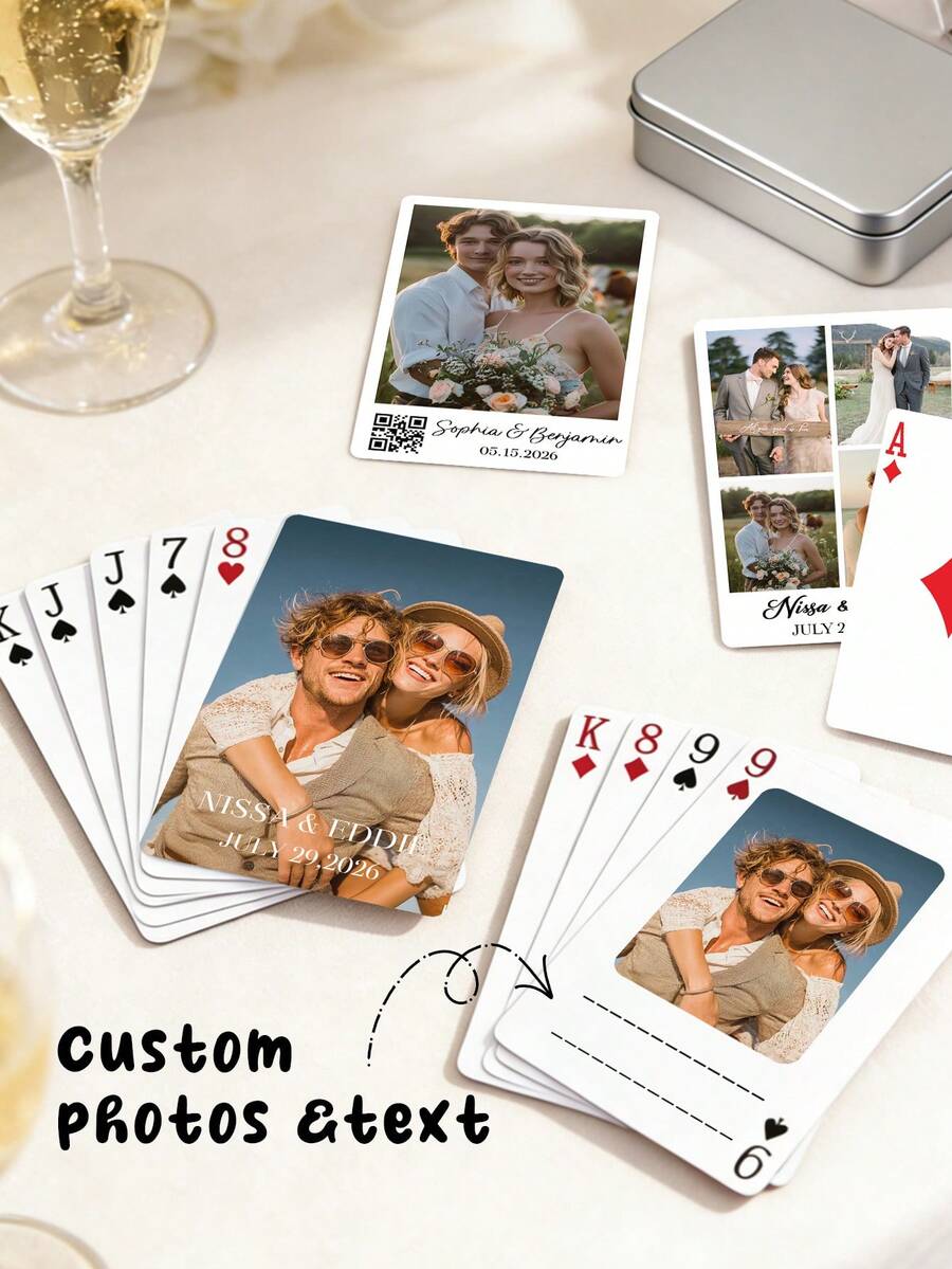 Custom Wedding Playing Cards,Customize Photo And Text,Wedding Playing Cards,Custom Poker Deck,Reception Game, Party Favors, Icebreaker, Celebrate Togetherness, Take-Home Keepsake Gift,Anniversary Gifts,Couple's Photo Deck,Gift For Him,Wedding Playing Cards,Blank Playing Cards,Birthday Cards - Multicolor - View 1