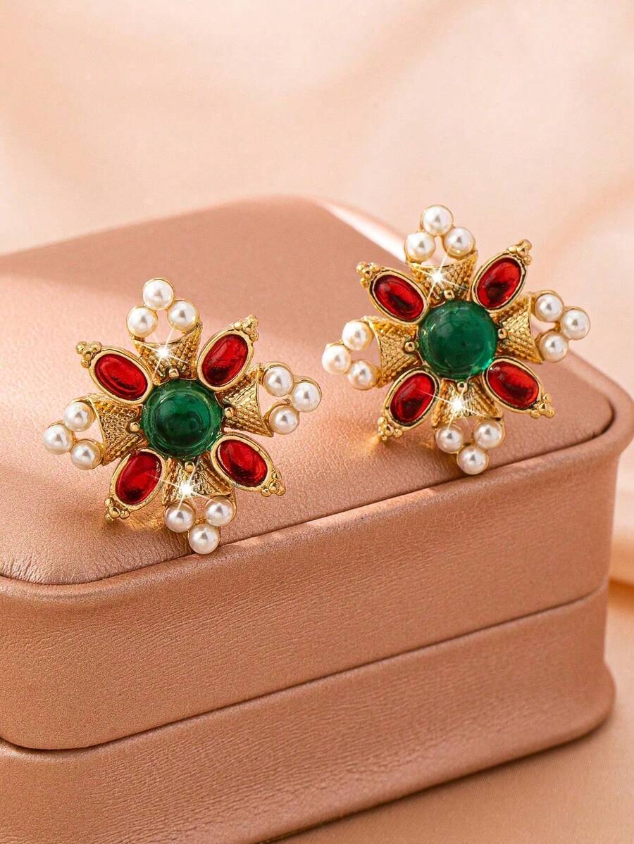 1 Pair Retro Palace Style Elegant Casual Versatile Clip-On Earrings For Women - Multicolor - View 1