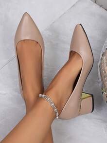 女士新款纯色亮面PU皮尖头高跟鞋，适合办公室、通勤、商务场合，时尚优雅 - 白色 - 查看 2