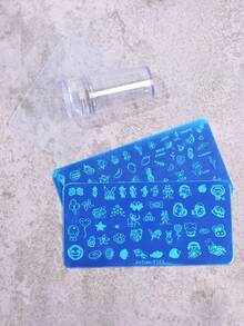 2pcs Cartoon Fruit Pattern Nail Art Stamping Plates, 1pc 2.8cm Nail Stamper With Cap, Nail Stamping Tool With Scraper - Silver - View 4