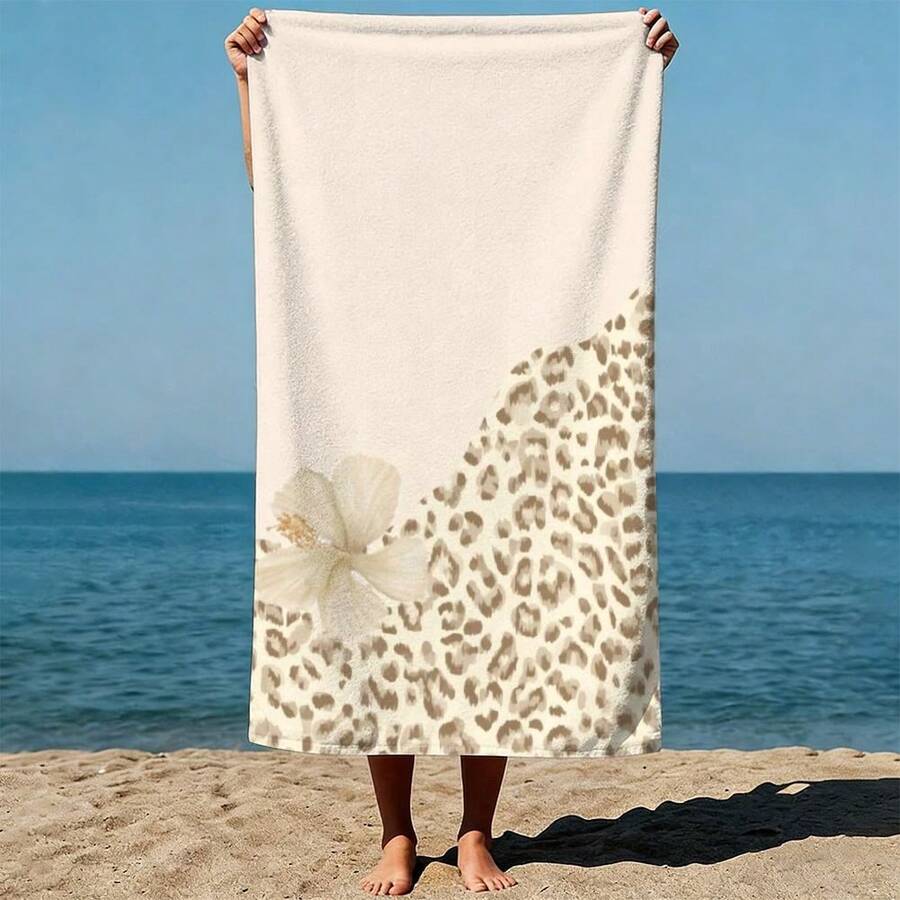 1 Pc Leopard Print, White Hibiscus, Vintage Bohemian Style Beach Towels For Swimming Pool Vacation, Microfiber Sand Free Fast Drying Beach Towel - Easter Summer Gift For Adults Women Men Kids - 白色 - 查看 1