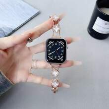 1 chiếc dây đeo đồng hồ Clover Diamond Silver Copper, vòng tay kim loại họa tiết hoa mùa hè, tương thích với Apple Watch 38/40/41/42/44/45/46/49mm, tương thích với Apple Watch Series Ultra3/2/1/SE/11/10/9/8/7/6/5 4/3/2/1 - Hoa hồng vàng - Xem 5