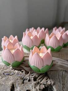 1pc 3D Lotus Silicone Candle Mold For Gypsum Concrete Casting, Candle Tray & Storage Box Making, Exquisite Petal Home Decoration Craft Silicone Mold - A - View 2