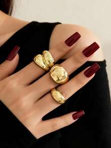 3pcs Asymmetrical Lava Style Rings Set, Minimalist Luxury Gold & Silver Dual-Tone Stacking Rings, Elegant Commuter Rings For Women - Geometric 3-piece Set - View 2