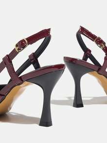 Tacones de aguja con hebilla para mujer, estilo versátil europeo y americano para fiestas, uso diario, trabajo, primavera/verano - Burdeos - Ver 8