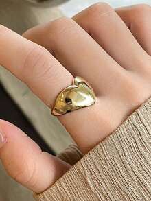 2pcs Fashionable Personalized Smooth Zinc Alloy Heart Open Ring For Women, Suitable For Daily Wear, Party, Summer Jewelry Gift - Multicolor - View 5