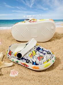 1 Pair Boys' Spring/Summer Lightweight Soft Sole Cute Cartoon Underwater World Casual Versatile Toe-Protecting Clogs - White - View 5