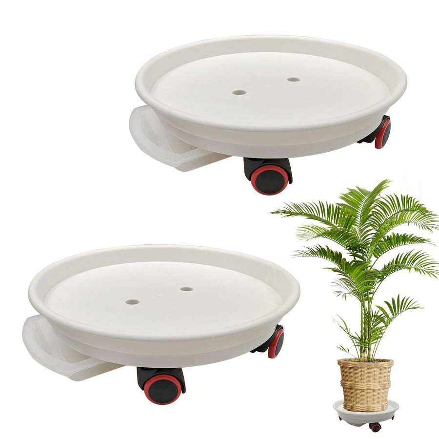 Movable Flower Pot Tray With Universal Wheels, Heavy-Duty Rolling Plant Stand, Resin Universal Wheel Base, Round Thickened Base, Removable Plastic Flower Pot With Water Box, Rolling Tray - Multicolor - View 1