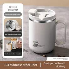 YEIUIEFI 304 Stainless Steel Coffee Cup, 16.91 Ounces, Leak-Proof Double-Wall Insulated Travel Mug, With Dual Spout, Spill-Proof Lid, And Ergonomic Handle, Portable Insulated Cup, Suitable For Hot/Cold Drinks, Office, Home, Commuting - Durable And Easy-To-Clean Design, Perfect For Coffee, Tea, Coffee Lover Gifts, Unique Coffee Cup, Fun Coffee Cup, Coffee Mug, Coffee Cup - Gray - View 3