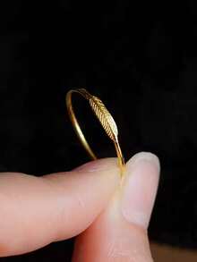 BALMORA 1pc Minimalist S925 Sterling Silver Leaf Ring, Ultra-Thin Leaf Design Ring, Suitable For Women's Daily, Commute And Party Wear - Gold - View 1