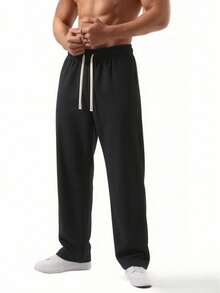 2pcs Men's Solid Color Drawstring Waist Sports Pants With Pockets - Casual Athletic Trousers Suitable For Running, Gym And Outdoor Activities - Light Grey - View 3