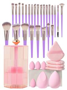36PCS Makeup Tool Set Includes: 25PCS Makeup Brush Set+2PCS Makeup Sponge+4PCS Triangular Powder Puff+4PCS Mini Makeup Sponge+1pc Storage Bin - Multicolor - View 1