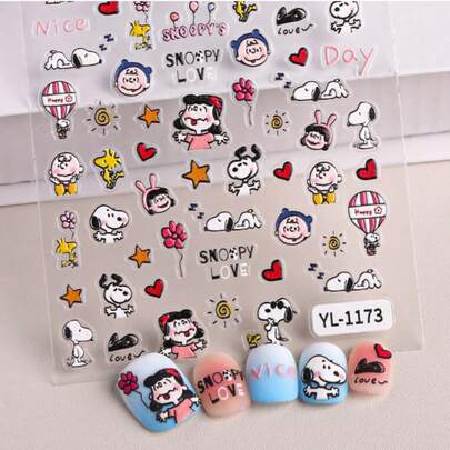  1 miếng dán móng tay hình Snoopy cầu vồng cho trẻ em - Hình dán móng tay hoạt hình chú chó dễ thương, trang trí móng tay Kawaii cho trẻ em, miếng dán móng tay tự dính hình chú cún đáng yêu, hình dán làm móng cho bé gái và thanh thiếu niên.