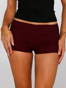 Women Y2k Micro Shorts Vintage Casual Summer Low Rise Back Zipper Mini Booty Shorts Slim Fitted Cheeky Boyshort Rave Party Club Streetwear - Đỏ - Xem 3