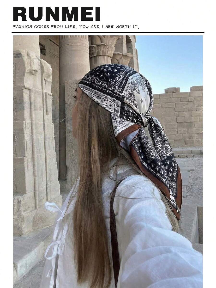 1条波西米亚风印花女士头巾,柔软舒适,多功能围巾,休闲防晒沙滩披肩,可作领带、发饰、腰带、包包装饰,适合春夏休闲穿着、度假、旅行、节日、生日等场合。 - 彩色 - 查看 1
