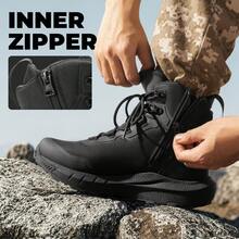 Men's Tactical Hiking Boots Lightweight, Cushioned Sole For All-Day Comfort, Side Zipper For Easy On/Off, Motorcycle Combat-Style, Military-Inspired, 8-Inch Boots With Arch Support – Terrascope - 黑色 - 查看 8