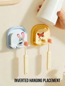 Disney Zootopia Mickey Mouse Toothbrush Holder, Cute Judy Nick Fox Design, Drainage Holes, Wall-Mounted No-Drilling, Waterproof Smooth Surface, Easy to Clean, Durable Long-Lasting, Reusable, Bathroom, Travel, Dorm, Ideal Gift - 彩色 - 查看 3