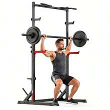 GartistGo Adjustable Squat Rack With Pull-Up Bar, Multifunctional Half Rack Home Gym Station, 141–222cm Height, 300kg Capacity - Black - View 9