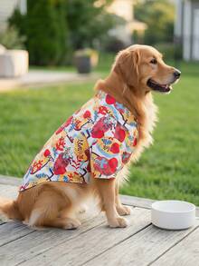 夏季狗狗休闲衬衫 - 透气轻便的狗狗夏季服装，适合小型、中型和大型犬，全印花狗狗服装 - 沙滩风图案 - 彩色 - 查看 11