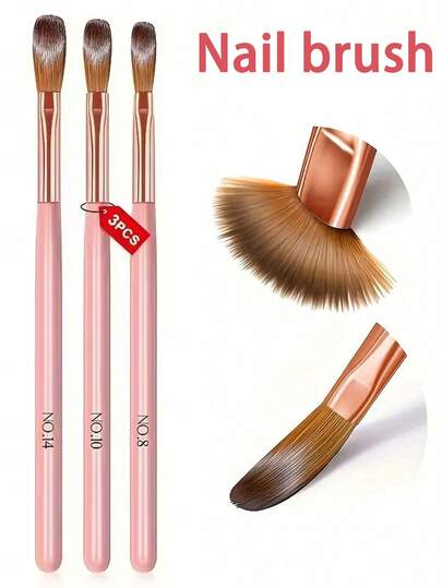 3pcs Pink Acrylic Nail Brushes - #8/#10/#14, Kolinsky Nail Brushes Suitable For Acrylic Nail Extension And 3D Carving, Odorless, Suitable For Gifts, Travel, Dates, Cosmetics, Beauty Products, Makeup Brushes, Nail Supplies, Nail Brushes, Manicure Supplies