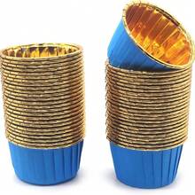 50 cốc giấy nhôm đựng bánh cupcake 3.5oz, khuôn nướng bánh muffin dùng một lần 50*39mm, cốc đựng bánh muffin bằng nhôm dùng cho tiệc sinh nhật, đám cưới, lễ hội, màu hồng vàng/xanh vàng. - Xem 3
