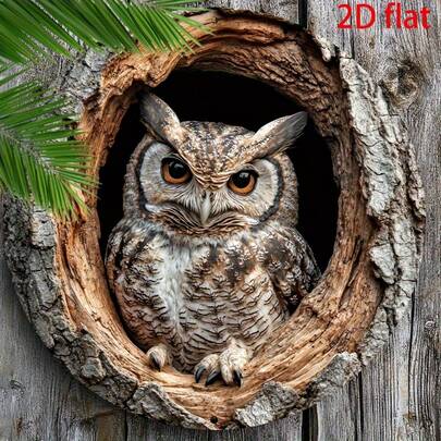 2D Flat - 2D Printed, Vintage Style 8" X 8" Single Piece. 1pc Charming Wooden Wall Decor With Owl Pattern, Easy To Hang In Home, Cafe, Restaurant Or Garage - Perfect Gift For Spring, Pre-Drilled Holes As Shown In Size