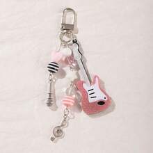1 set Étui de casque d'écoute à oreilles de chat mignon et doux avec motif de guitare et musique, compatible avec Apple 1/2/Pro 2, Housse de protection pour oreilles de chat, Accessoire de pendentif DIY - Multicolore - Voir 4