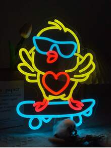 1 pieza Gafas de natación con diseño de pato LED Señal de neón decorativa de pared, alimentada por USB con interruptor regulable, ideal para bar, dormitorio, sala de estar, cumpleaños, sala de juegos, cueva de hombres y decoración de club, regalo perfecto para cumpleaños y festivales - luz policromática - Ver 17