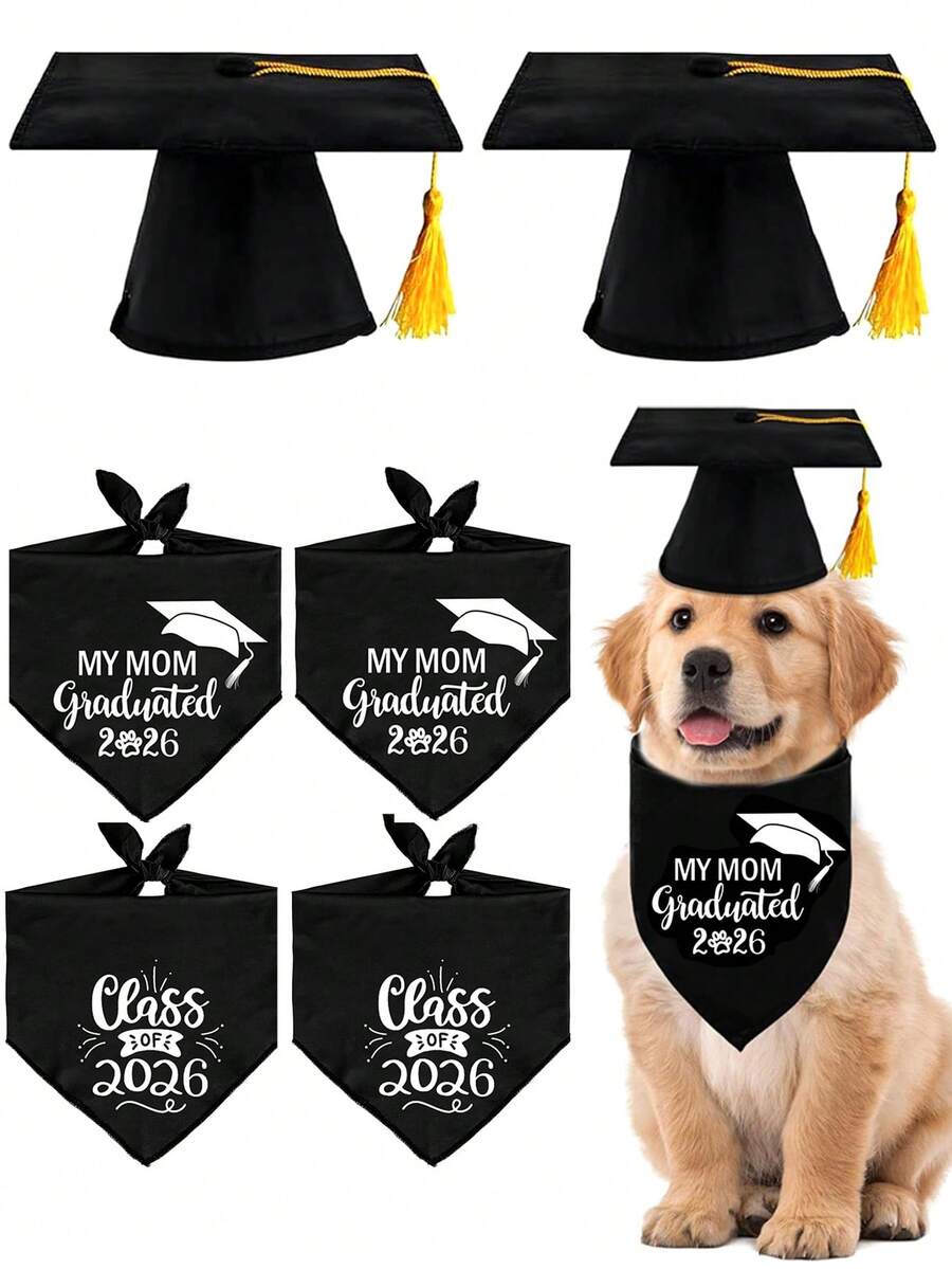 Bộ 1/2/4 chiếc mũ tốt nghiệp cho chó cưng kèm tua vàng và khăn bandana đen tốt nghiệp năm 2026, mũ tốt nghiệp điều chỉnh được cho chó mèo, phụ kiện trang phục tốt nghiệp cho chó mèo, yếm cho thú cưng, đạo cụ chụp ảnh tốt nghiệp năm 2026, đồ dùng tiệc tùng. - Nhiều màu - Xem 1