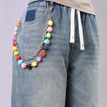 1pc Hiphop Style Colorful Dice Waist Chain, Metal Chain Double-Layer Pants Chain, Fashionable Versatile Accessory - Multicolor - View 3