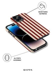 1个酒红色条纹印花手机壳，适用于 17 Pro Max，也适用于16 Pro Max、15 Pro Max、14 Pro Max，韩版时尚趣味手机壳，兼容11/12/13/14/15/16 Pro Max Plus，优雅设计男女皆宜，是圣诞节、情人节、复活节、婚礼季和生日送给女友的理想礼物 - 酒紅色 - 查看 3