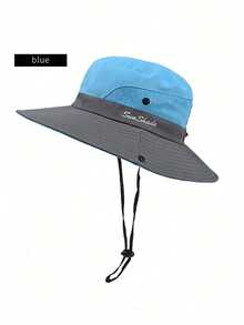 女士刺绣马尾孔防晒渔夫帽，户外钓鱼徒步遮阳时尚夏季防晒帽 - 彩色 - 查看 11