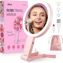 Travel Makeup Mirror with Lights Rechargeable Double-Sided 10X/1X Magnifying Mirror Portable Lighted Beauty Mirror 3 Color Lighting Dimmable Touch Screen Tabletop Handhold Hanging Pink - Estrella - Ver 1
